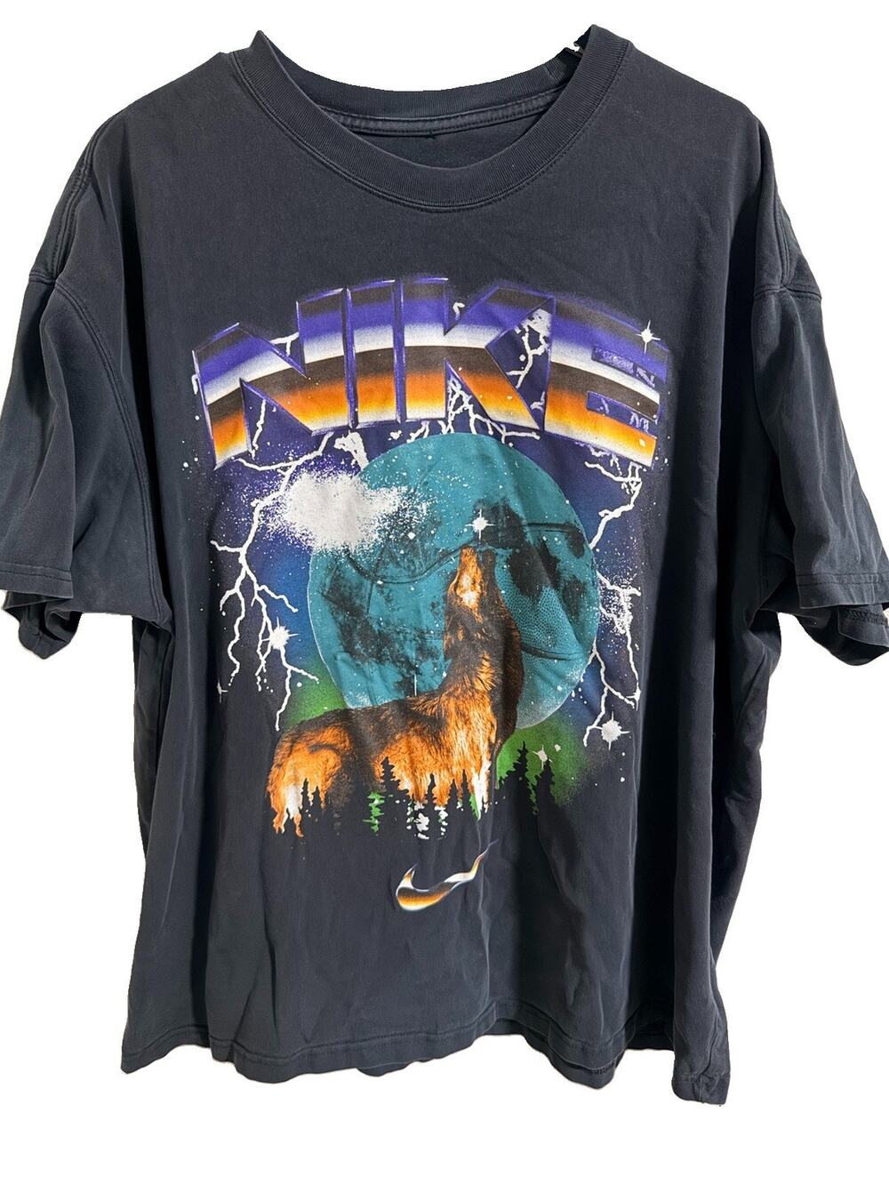 Nike Basketball Howlin Moon Wolf Lightning Shirt Black Mens XL RARE